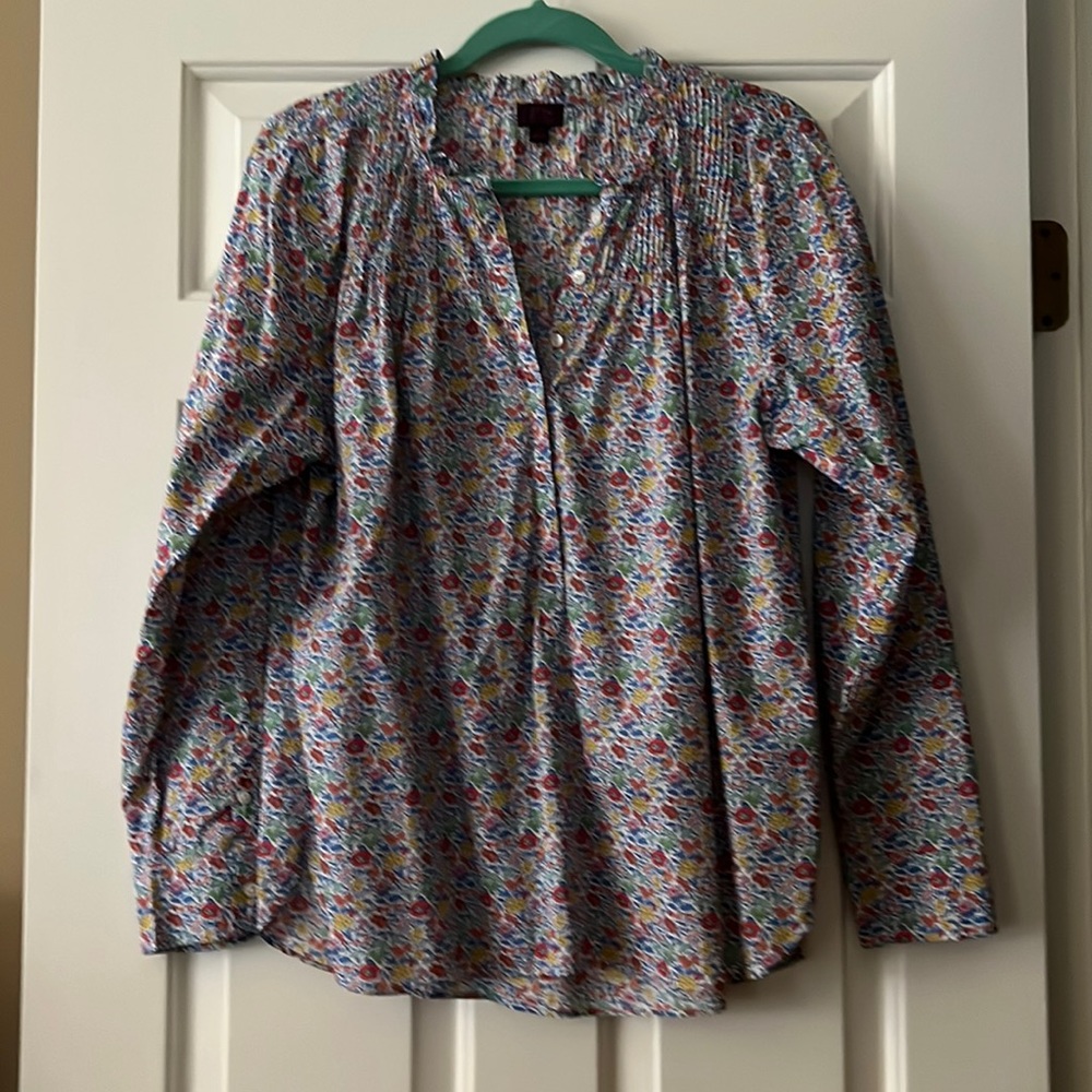 J. Crew Liberty of London Floral Pintuck Popover Floral Blouse in Multicolor